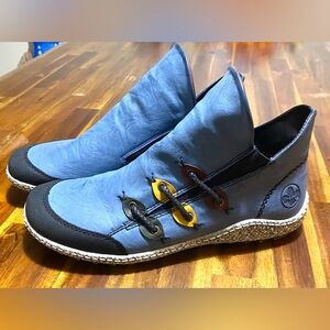 NWT RIEKER  Blue genuine Leather Casual Boots with Unique Lace Design .